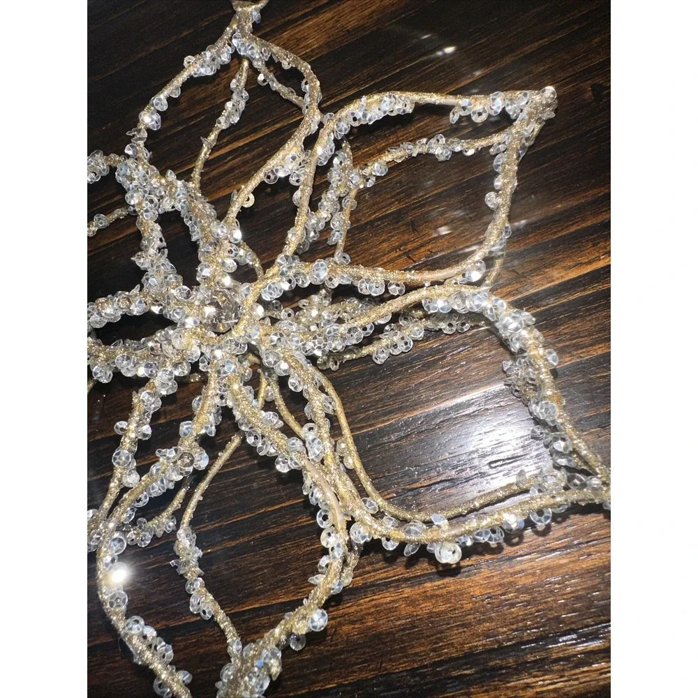Sequined Snowflake Christmas Tree Ornament with Center Gem 9